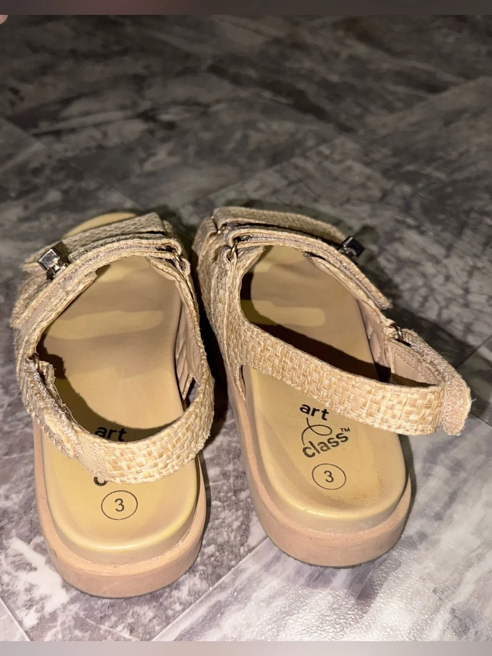 Art Class Girls Size 3 Beige Raffia Platform Sandals Adjustable Straps